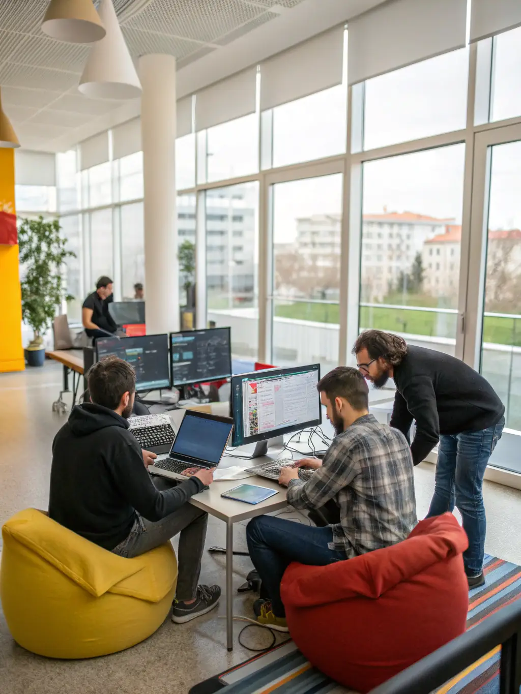 A team of IT professionals collaborating on a project, emphasizing teamwork and expertise.