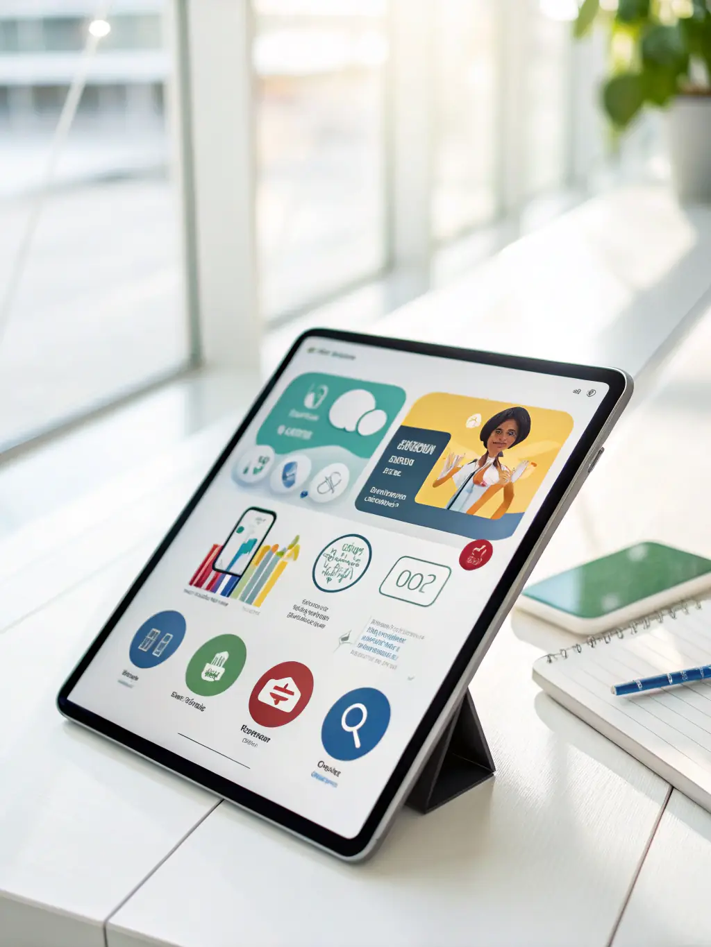 A tablet showcasing cloud-based collaboration tools, emphasizing the efficiency and accessibility of Virtue Technology Solutions' software offerings.